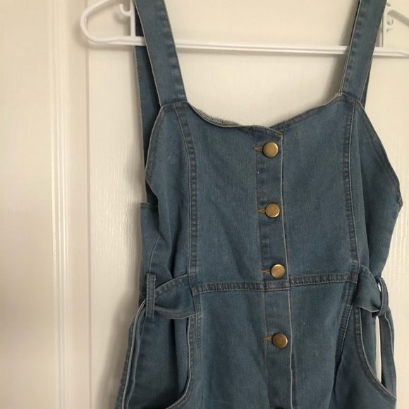 Midi denim dress with belt - Picture 2 of 3
